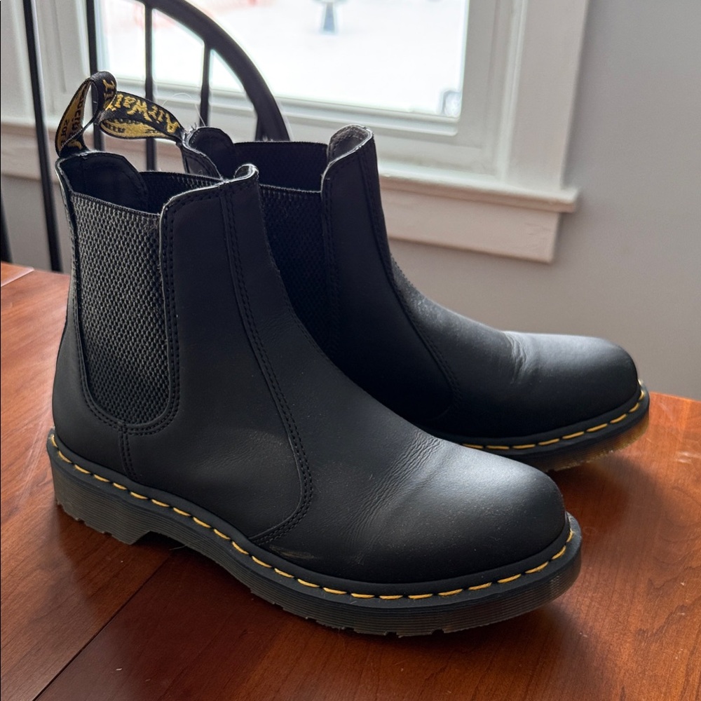 Dr. Martens Black Ankle Boots with Yellow Stitching